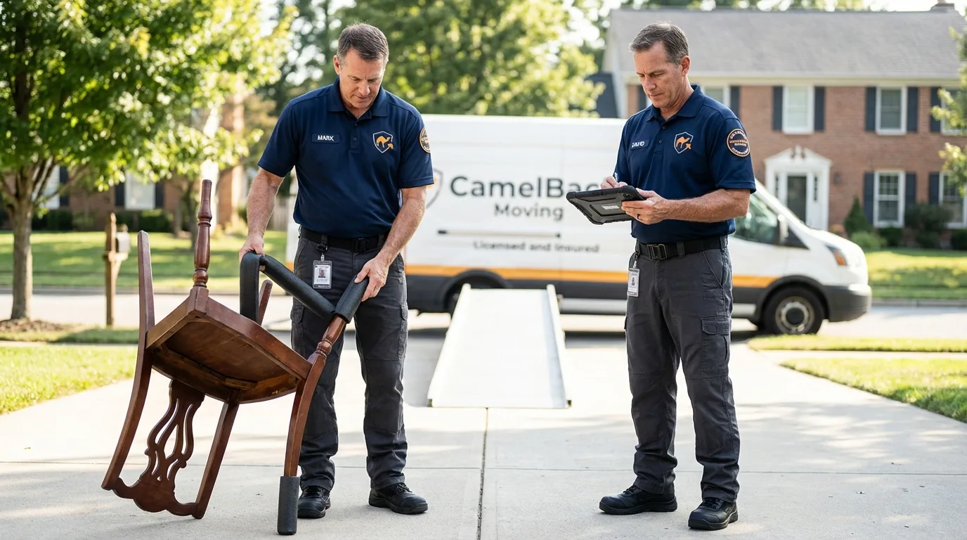 Movers inspecting furniture for damage prevention before loading in Berryville, VA