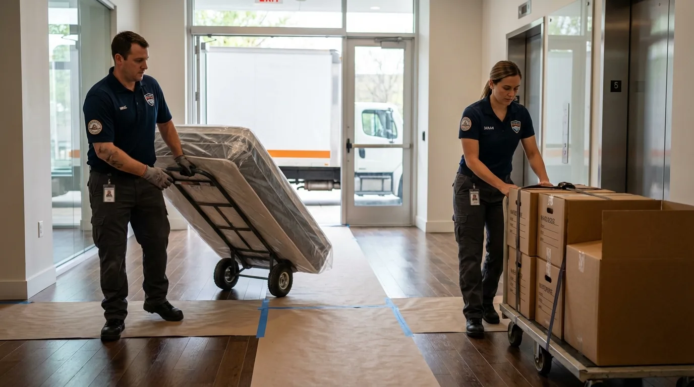 Professional apartment movers loading elevator in Berryville, VA